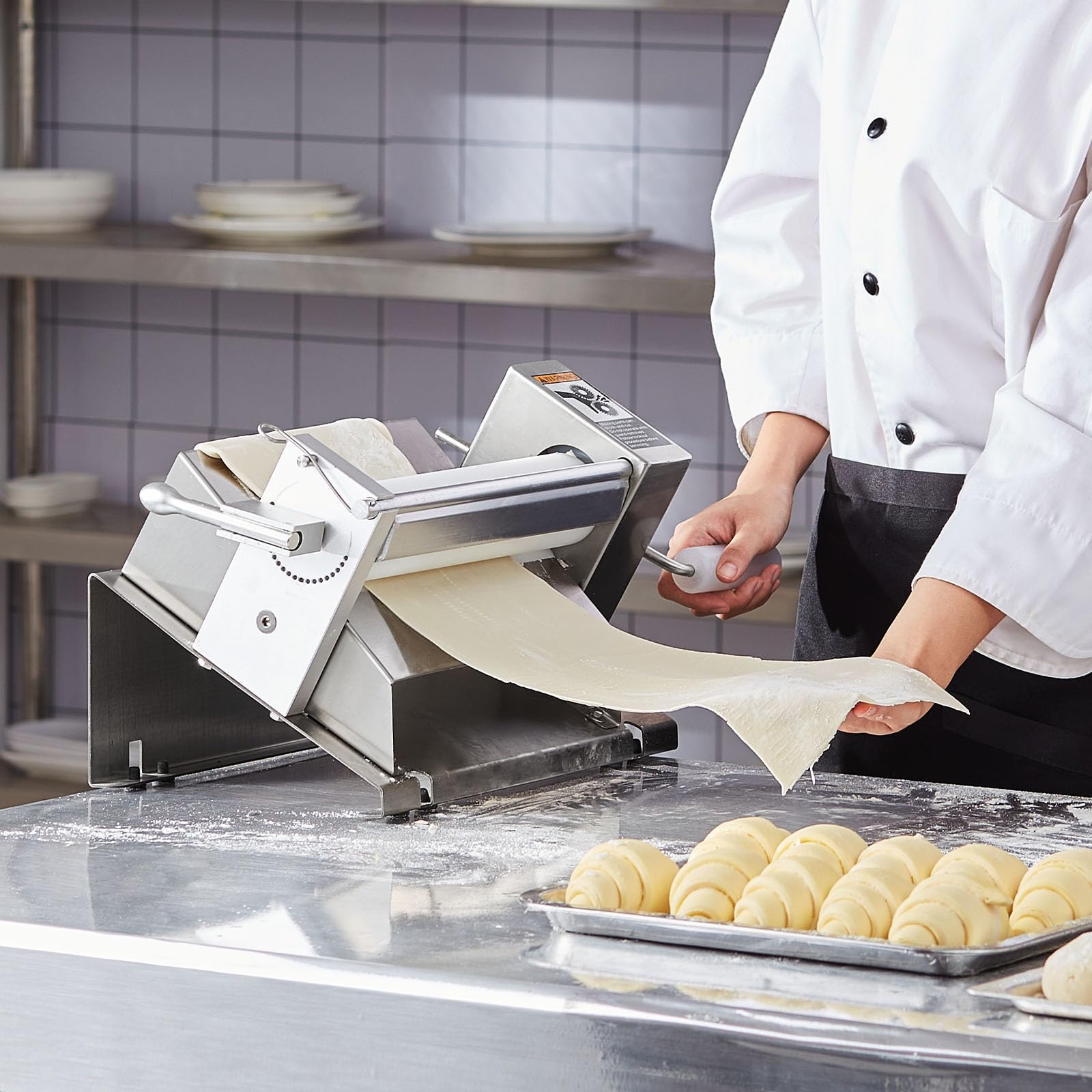 VEVOR Manuelle Teigausrollmaschine Ausrollmaschine Teigroller aus Edelstahl, abnehmbarer Griff, Platte, max. 12 mm einstellbare Dicke, für den Heimgebrauch oder kleine gewerbliche Küchen