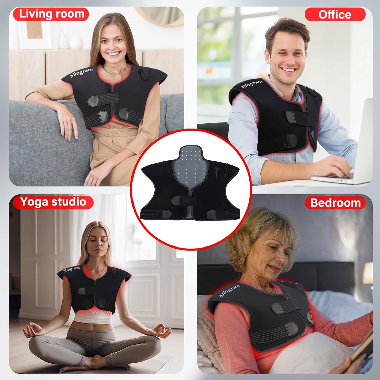 Almohadilla Térmica Luz Roja y Infrarroja para Hombros Cuello y Cervical Espalda, Terapia de Luz Roja 650 y 808 Portatil, Red Light Therapy 165 LED Lampara Infrarrojos Relaja Los Músculos