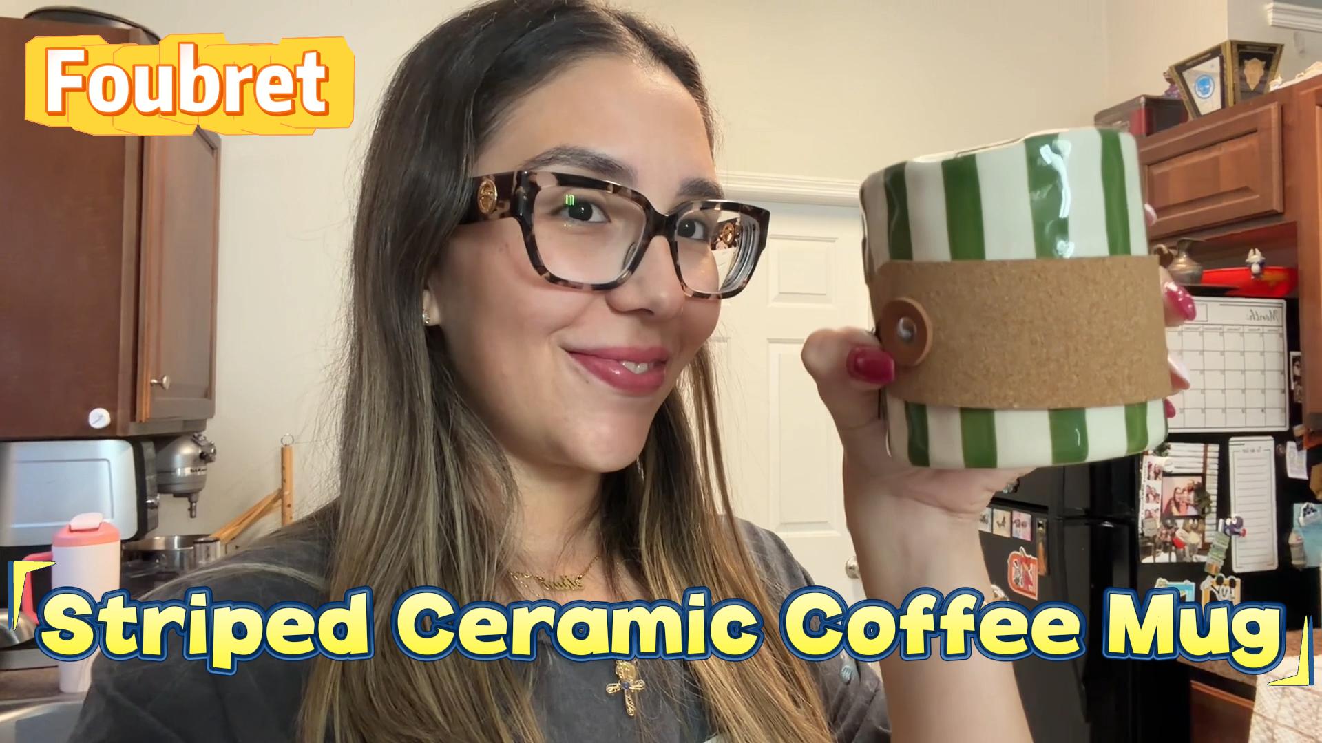 Taza de Cerámica a Rayas 10oz con Manga de Cuero miniatura 7