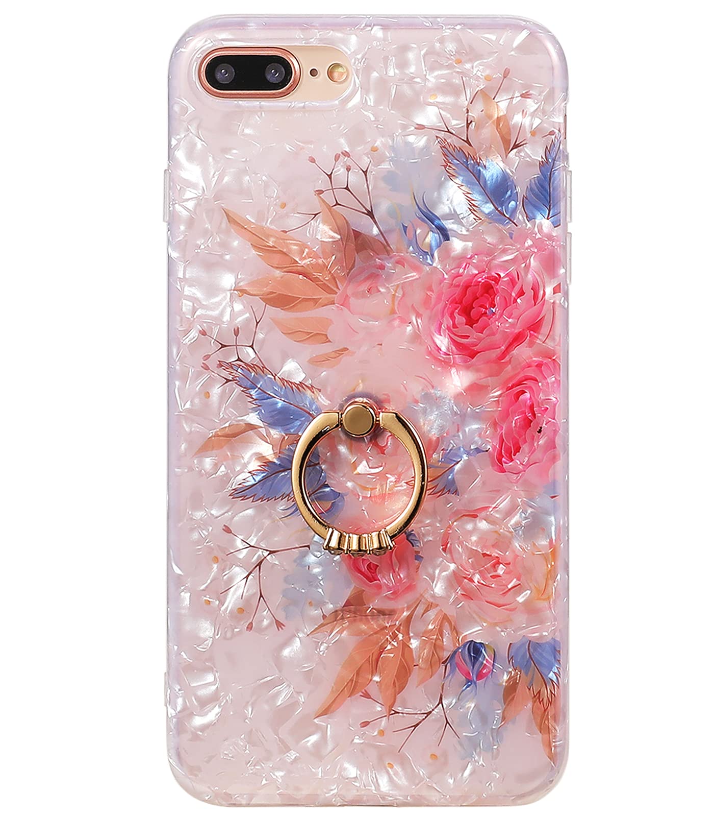 Qokey for iPhone Plus Case,iPhone Plus Case inch Flower Pattern  Cute Stand Cover for Women Girls 360 Degree Rotating Ring Stand Holder