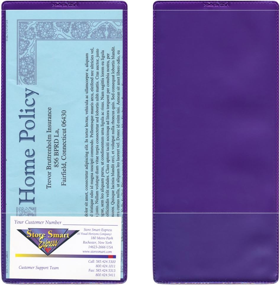 StoreSMART - Metallic Purple Plastic Policy Holders with Business Card Pocket - 50 Pack - INS30-MP-50