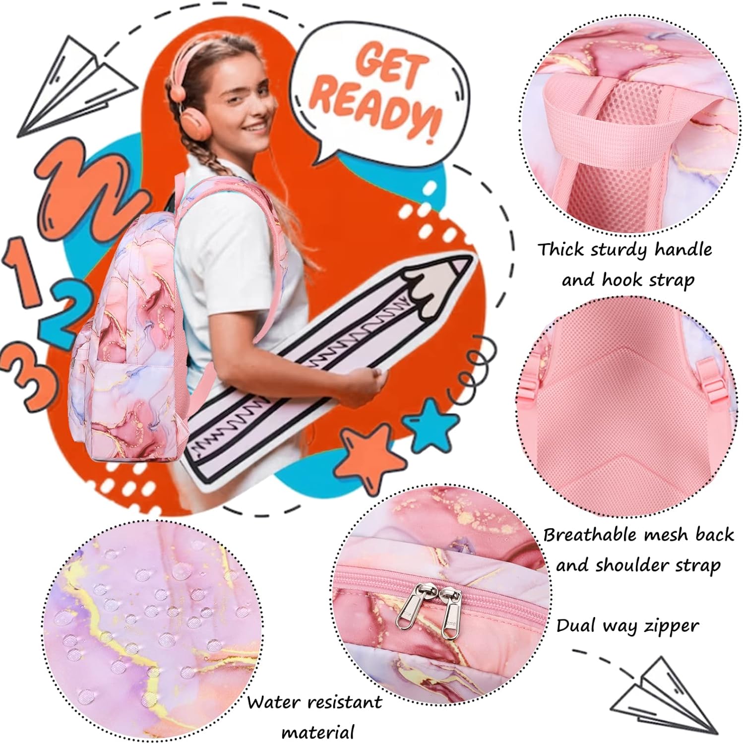 Jumpopack Backpack for Girls School Backpacks for Girl School Bag for Kids Bookbag Teen Girls Backpack with Lunch Box