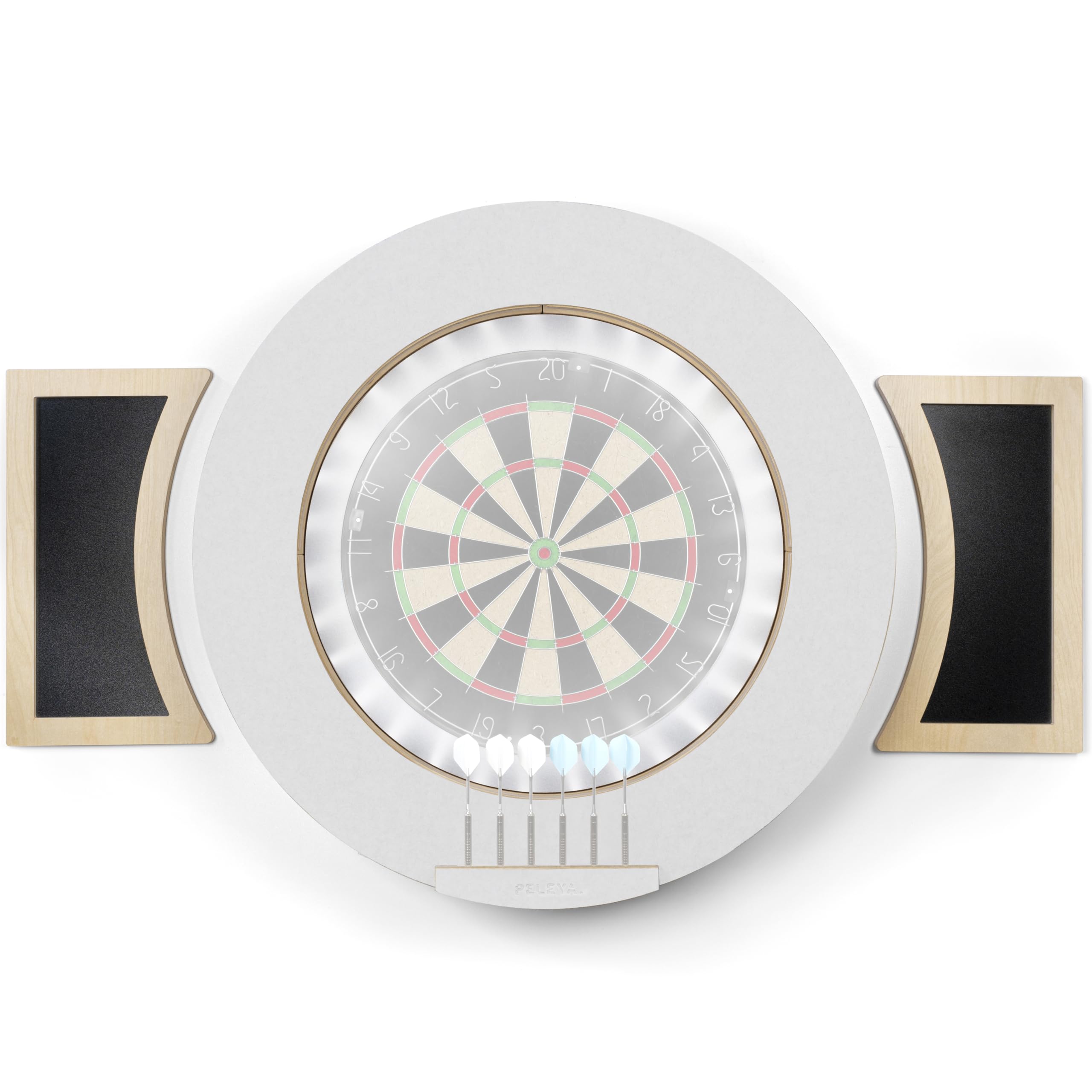 Dart Board Cabinet Surround with Built in LED Light, Includes 2 x Chalkboards and Chalkboard Pen in (White Version - CABINET ONLY)