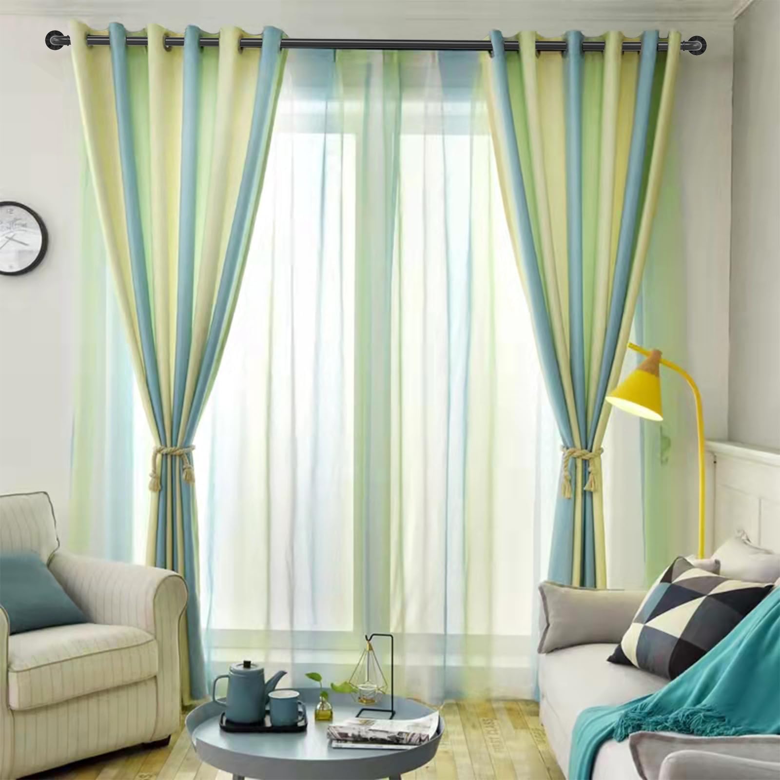 Industrielle Gardinenstange, 2,5 cm Durchmesser, Stahl, 76,2 bis 182,9 cm, für Wand- und Deckenmontage, geeignet für Wohnzimmer, Schlafzimmer, Esszimmer, Küche und Arbeitszimmer, schwarz