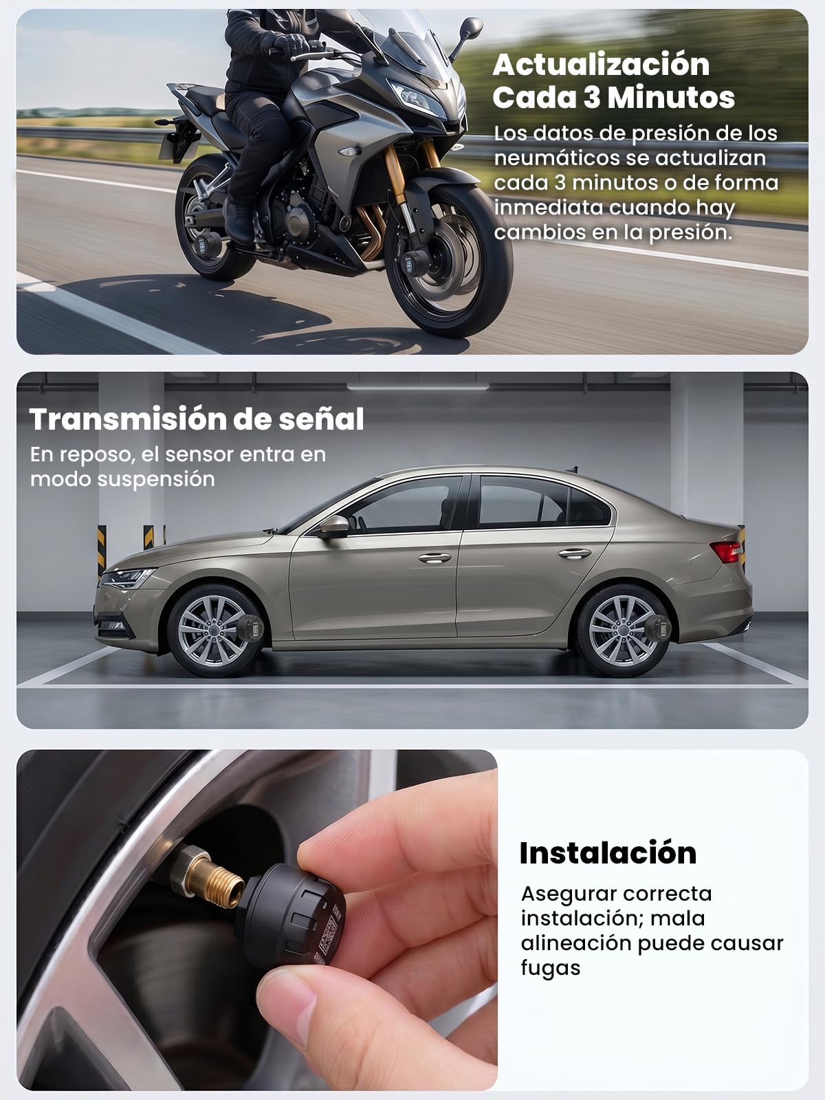 de Monitoreo de Presión de Neumáticos Sensores de Presión de Neumáticos Inalámbricos TPMS para Motocicletas y Automóviles con Aplicación Función de Alarma de Temperatura de (2PCS)