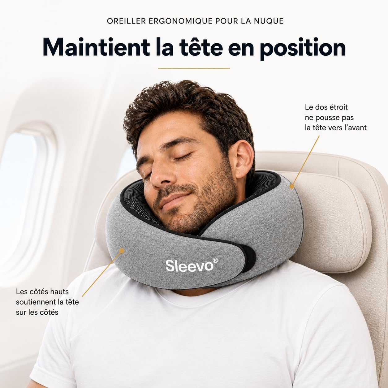 Pro Coussin de Nuque, Coussin de Voyage Avion - Coussin de Nuque de Voiture - Cale-Nuque pour Adulte - avec Capuche - Doux et Respirant (Gris L)