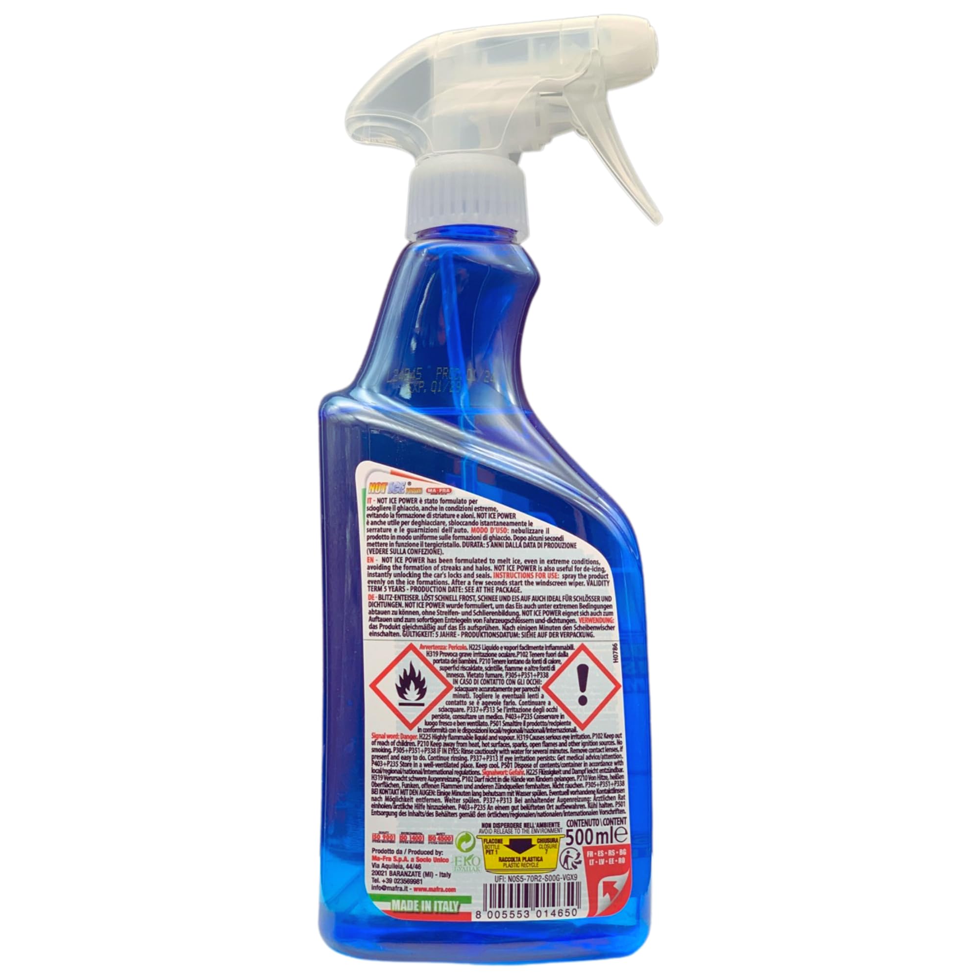 SET PER AUTO: Deghiacciante Spray Istantaneo NOT ICE POWER, Scioglie Rapidamente Gelo, Neve e Ghiaccio. Ideale Anche Per Serrature e Guarnizioni 500ml + Raschietto a Guanto (4xSpray+Raschietto)