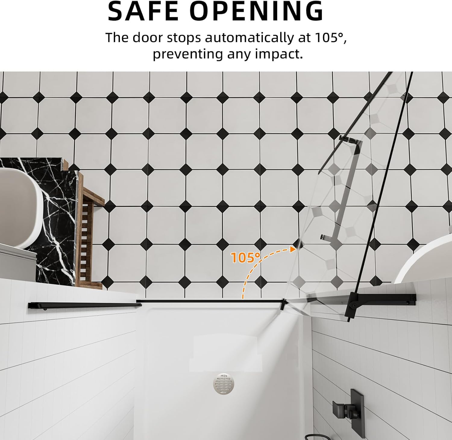 ACE DECOR 28-32" W x 72" H Frameless Pivot Shower Door, Pivot Swing Shower Glass Door with 1/4" (6mm) and 5/16" (8mm) Tempered Glass, Matte Black Finish, Reversible Installation