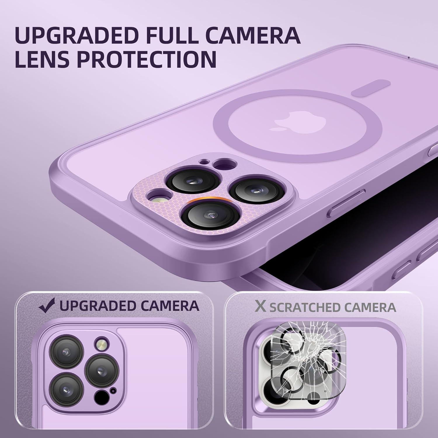 BERFY for iPhone 16 Pro Case, Compatible with MagSafe, Built-in Privacy Screen Protector, Camera Protection, Shockproof Full Body Phone Case 6.3", Translucent Light Purple