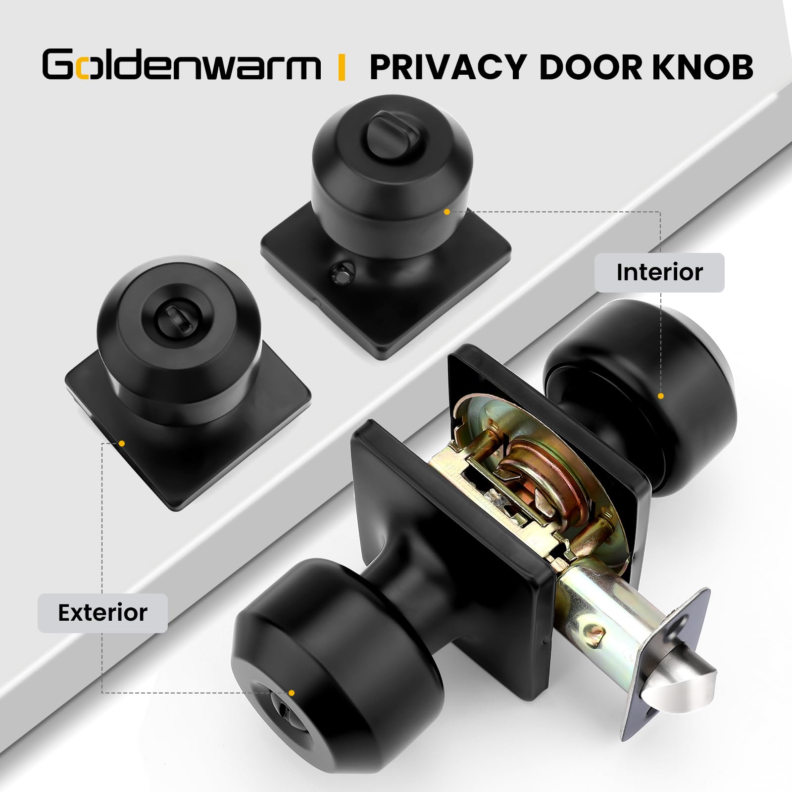 Goldenwarm Matte Black Privacy Door Knobs (3 Pack) -2
