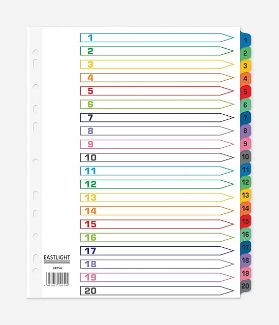 Index, A4, Extra Wide, 1-20 Mylar Tabs