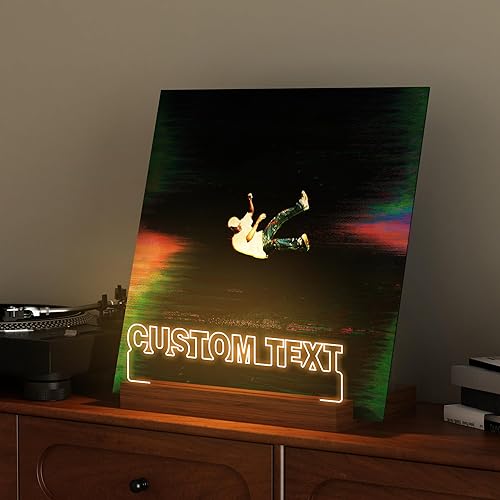 Miniatura 33 de Now Playing - Soporte para discos de vinilo, soporte para discos iluminados, pantalla acrílica de madera con luces blancas cálidas para álbumes