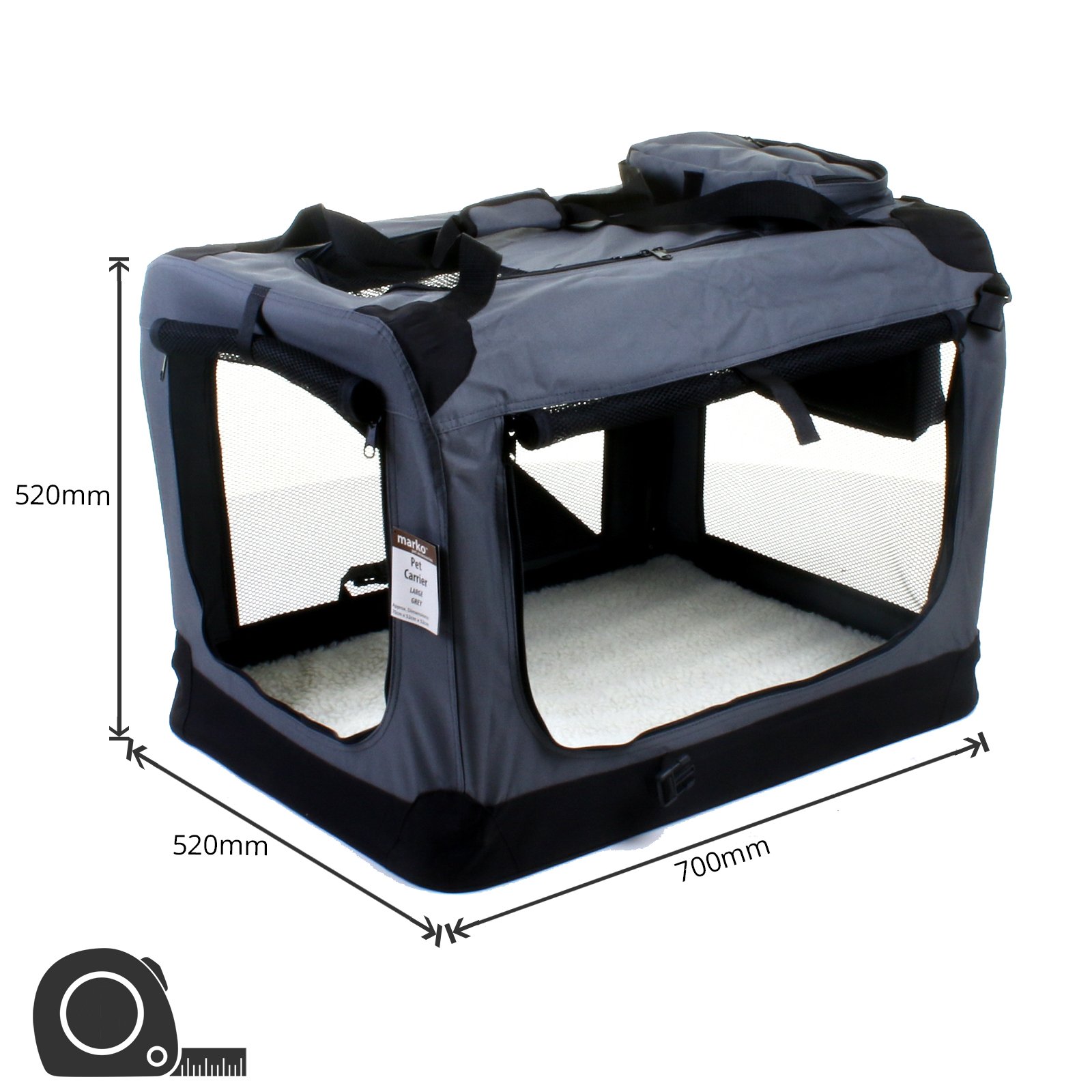 marko Pet Accessories Pet Carrier Portable Folding Dog Cat Puppy Travel Fabric Crate Cage Foldable Bag (Large, Grey)