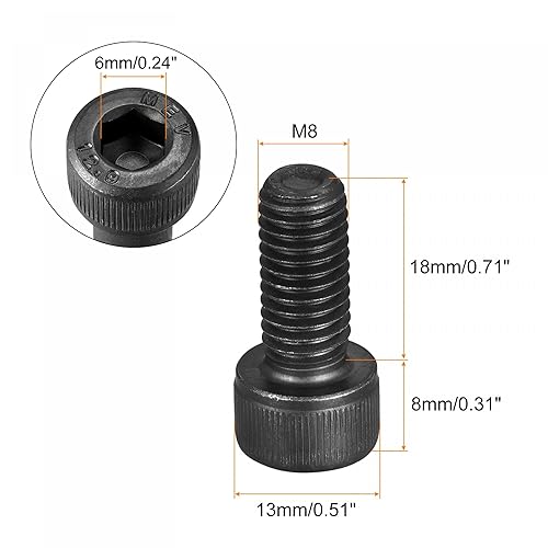 Miniatura 7 de uxcell Tornillos de cabeza de casquillo M8x25mm Tornillos de tapa de acero de aleación de grado 12.9, rosca completa, 10 piezas