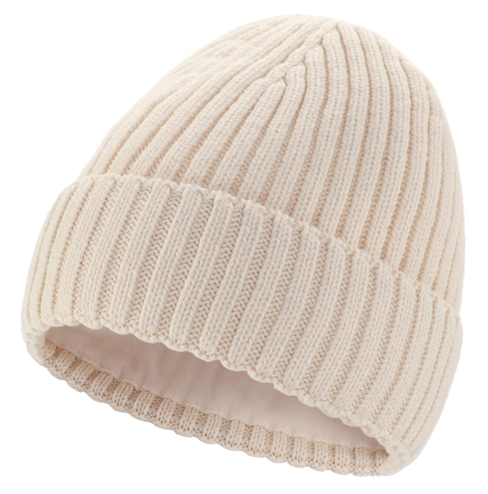 Connectyle Fleece Lined Knit Beanie for Men Women Warm Wool Beanie Skull Cap Acrylic Watch Hat Beige