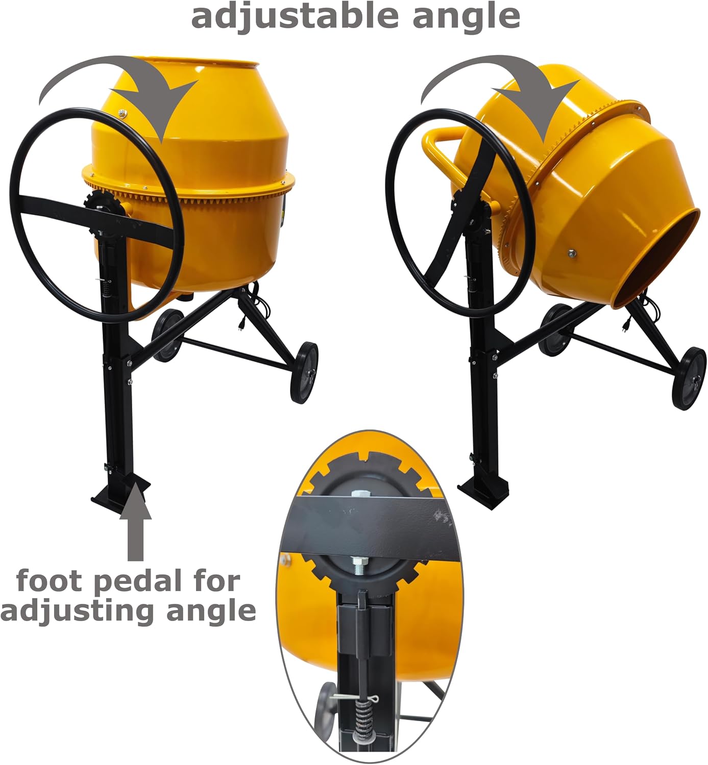 TECHTONGDA Cement Mixer Electric Concrete Drum Mortar Steel 7.23 Cubic Feet/205L For Cement Sand Rock Fodder Stucco
