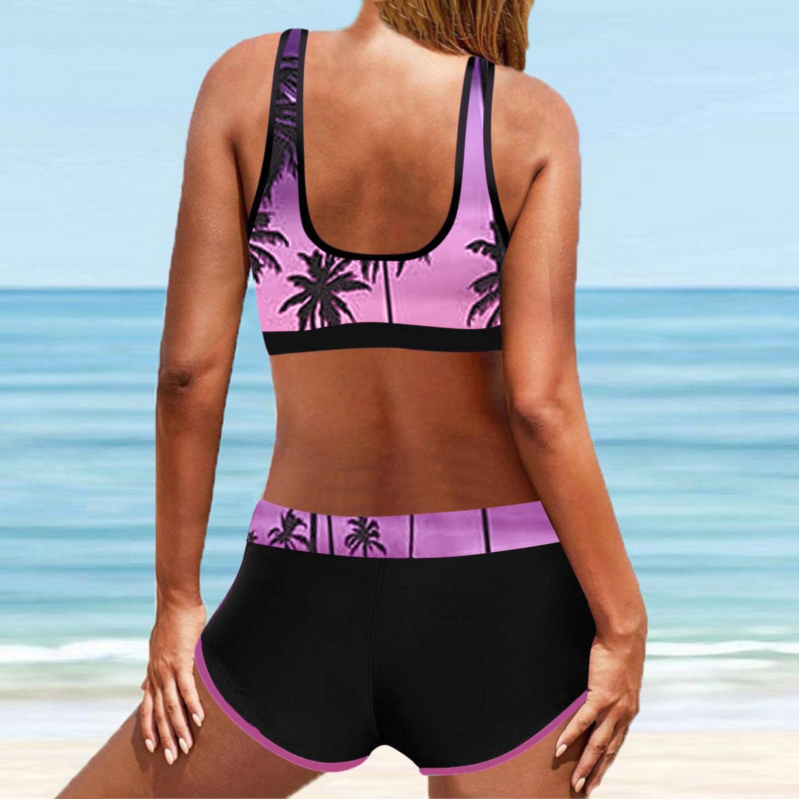 Sheey Verano Bikinis Mujer Dos Piezas Bañador Reductor Barriga Bañadores de Mujer Banador Biquinis Tankinis Bikini,Elegante Gasas Elasticos sin Espalda Flores Push Up Tallas Grandes Fiesta Playa