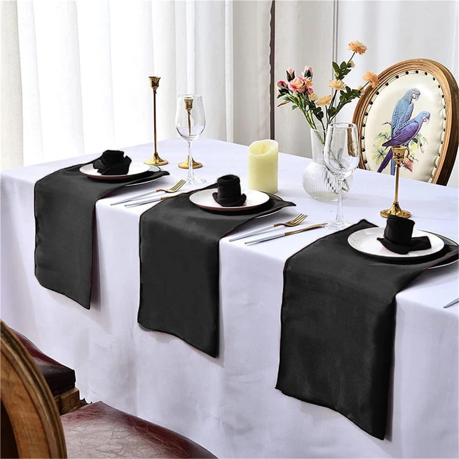 Servietten Stoff 6/12/24 Set of Table Cloth Napkins Durable Satin Polyester Thicken Placemat Reusable for Dining Wedding Decoration(Green 24pcs)