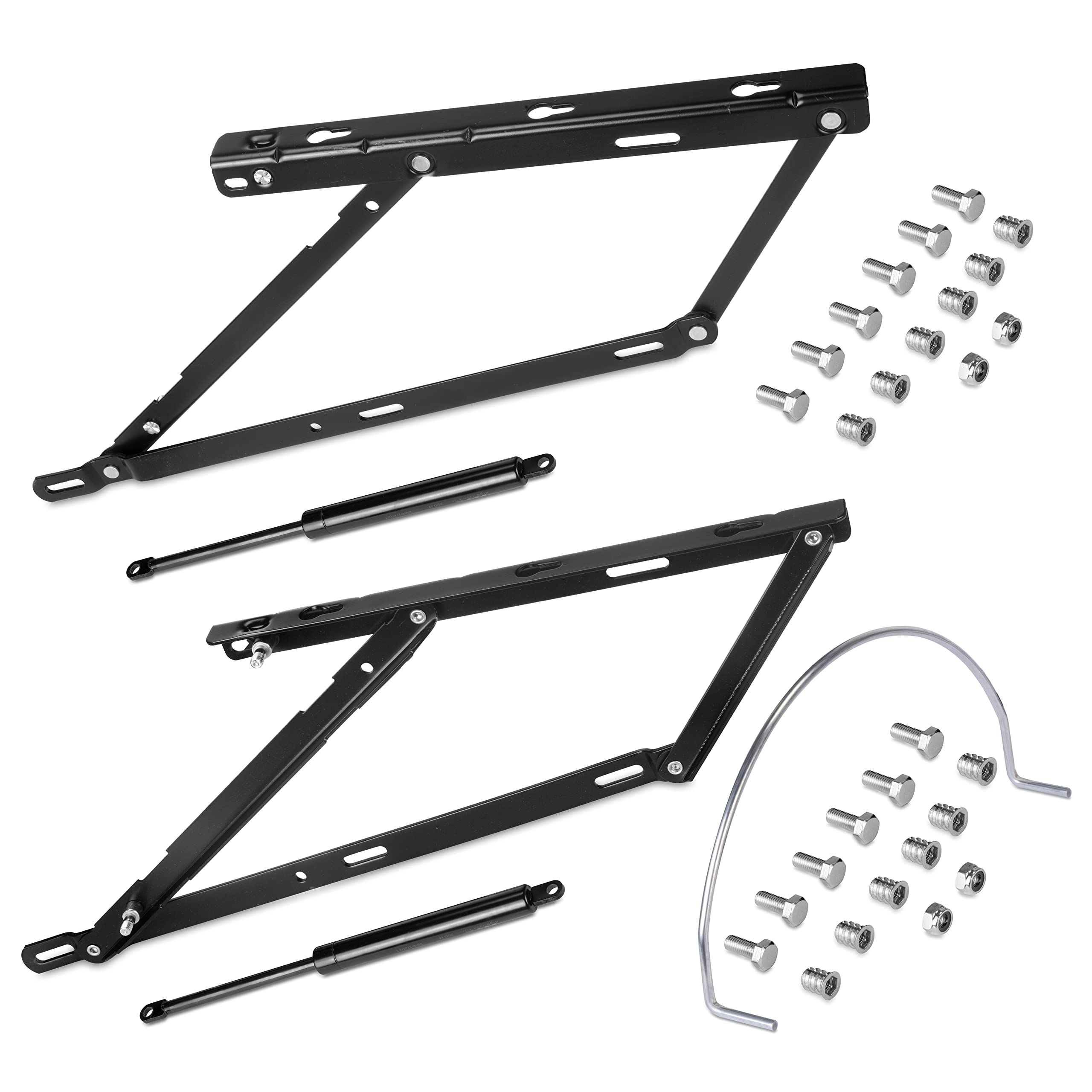 Emuca - Set di meccanismi di sollevamento per divano letto, Sistema anteriore 135 cm, Verniciato nero, Acciaio