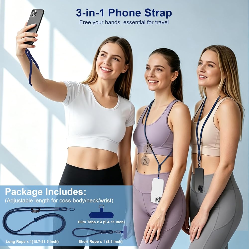 Cuerda Para Móvil Universal Ajustable 2 En 1 – 3 Parches Reforzados Y Lazo De Cuero Para Gafas, 7 Mm De Nailon