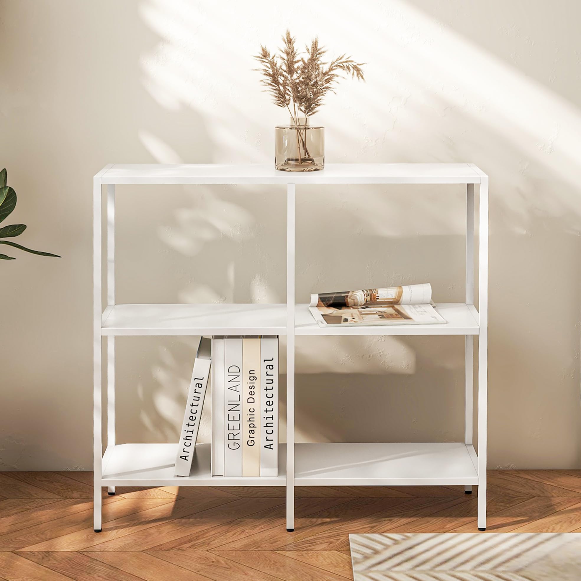 HDANI Table Console en Métal 80cm avec 3 étagères de Rangement,Petite Table de canapé,Table Console étroite,Style Moderne,Adaptée à l'entrée de la Table du Salon,Chambre à Coucher,Blanc