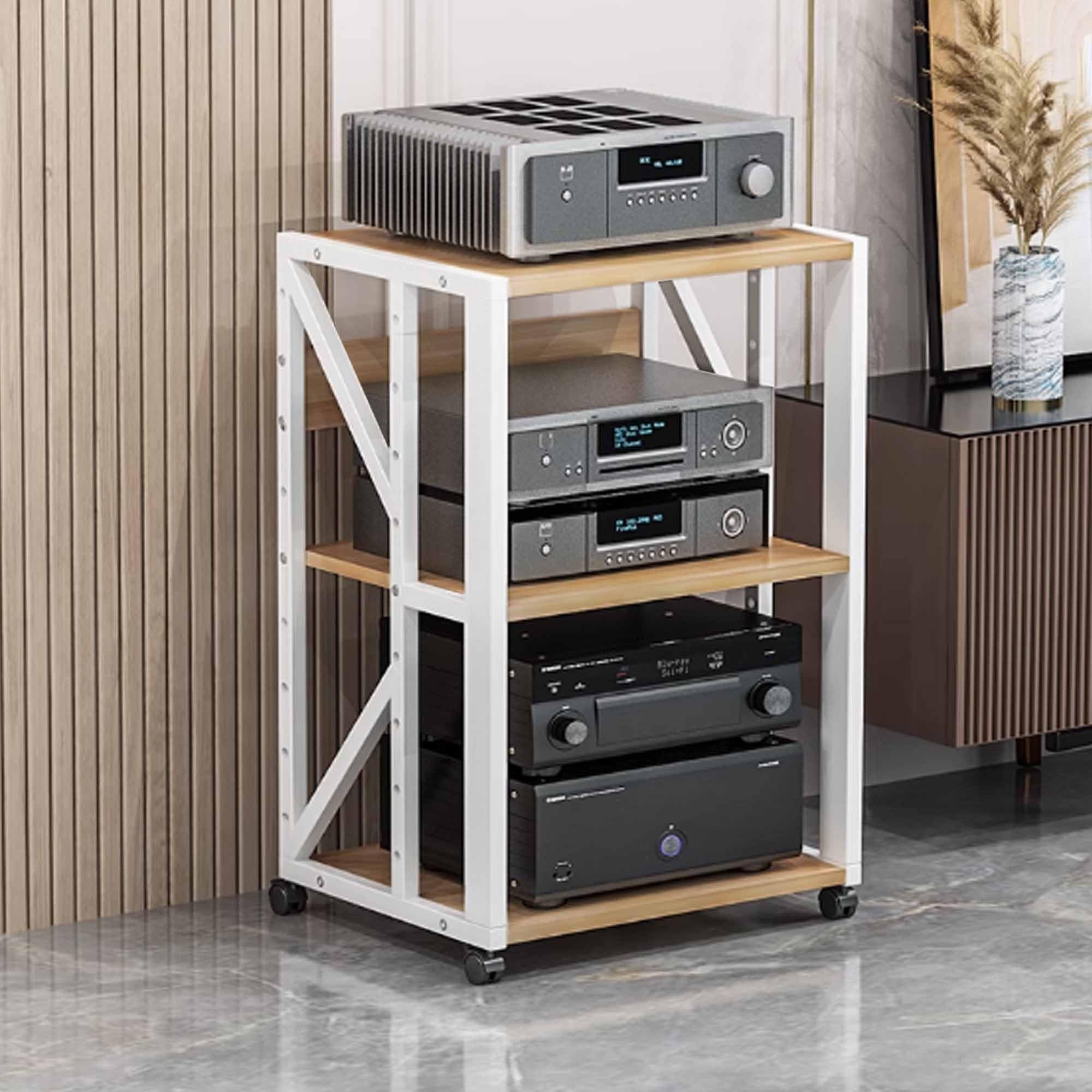 Mueble hifi, Soporte para medios audiovisuales Estanterías para audio y video Bastidores y soportes estéreo Soporte para componentes audiovisuales para la sala de grabación, la oficina y el cine(Wit,5