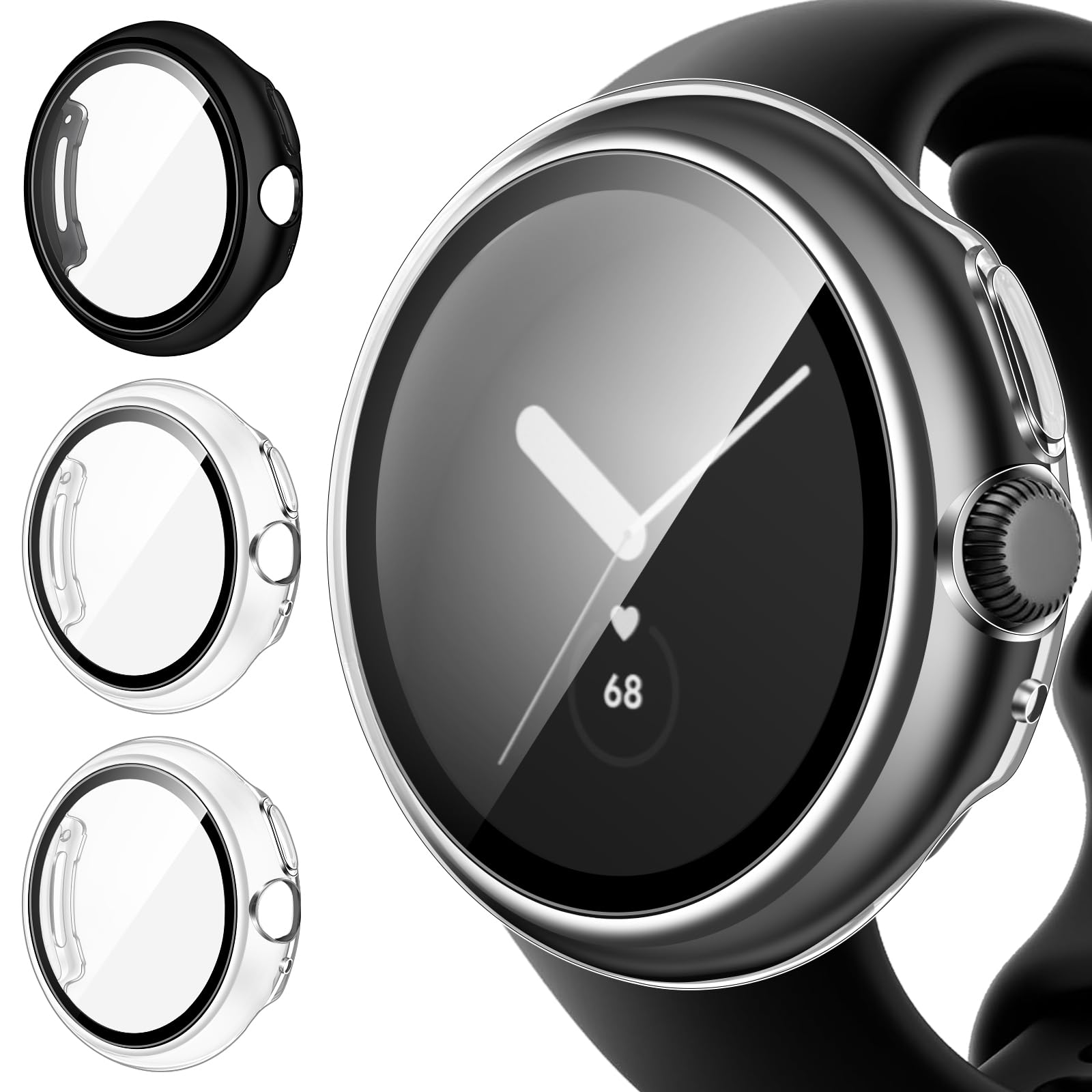 Coque Avec Verre Trempé JETech Pour Google Pixel Watch 41mm - Protection 9H | Lot De 2 Noires