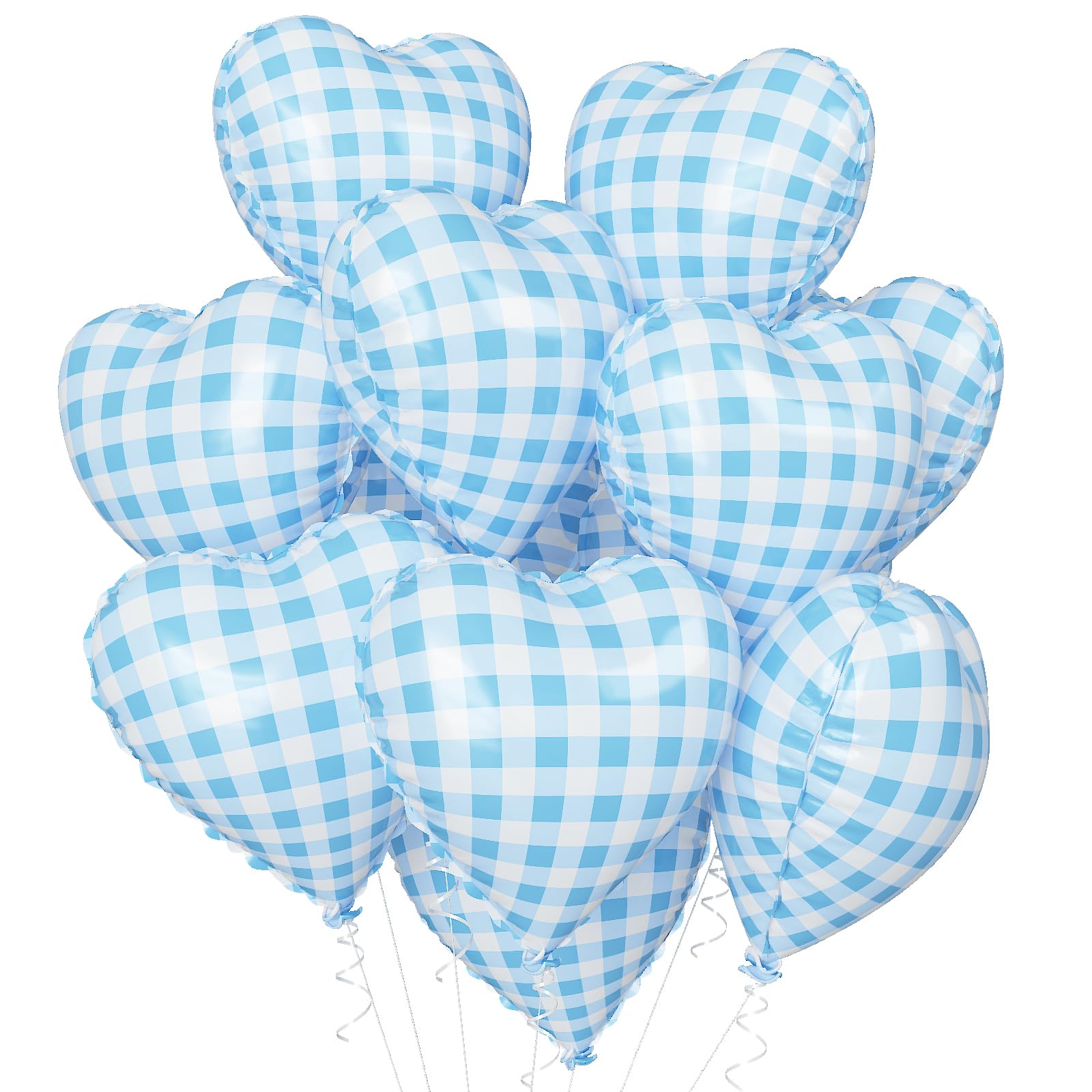 Blue Checkered Heart Balloons, 18 Inch Pastel Blue and White Gingham Heart Shaped Foil Balloon, 10Pcs Plaid Helium Balloon for Boy Baby Shower Retro Y2K Picnic Farmhouse Goose Checkerboard Theme Party โ image 1