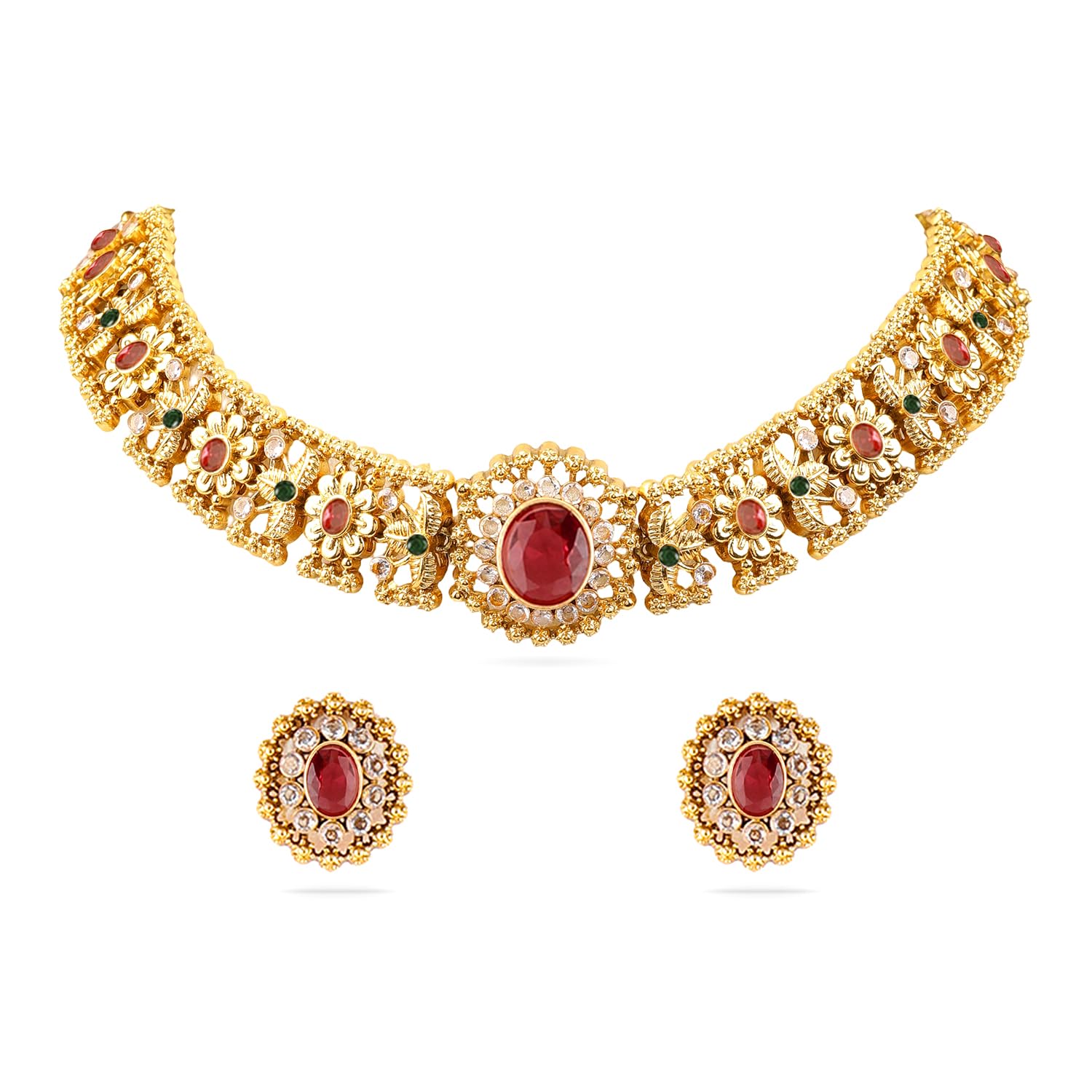24K Gold Plated Handcrafted Cubic Zicronia Studded Choker Jewellery Set For Women and Girls – Perfect for Weddings and Special Occasions