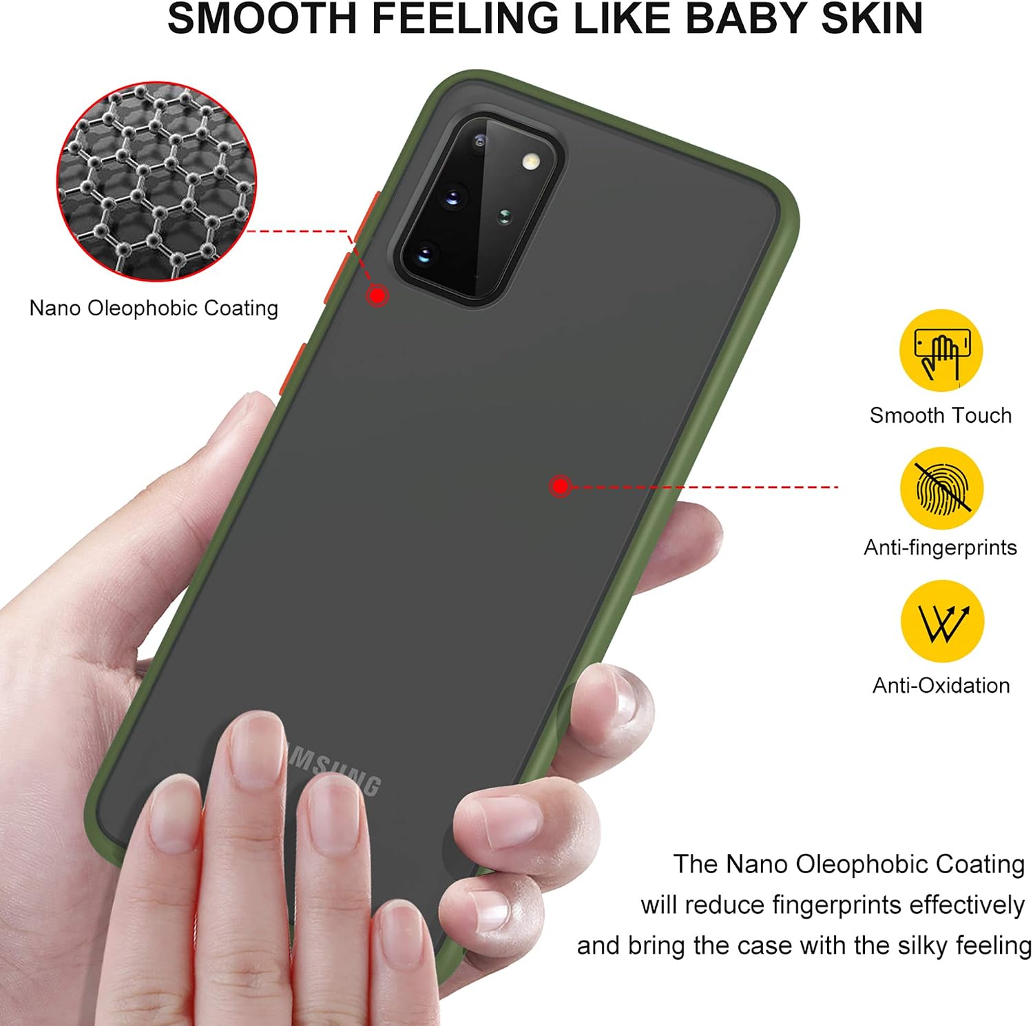 YATWIN Shockproof Series, Compatible for Samsung Galaxy S20 Plus Shockproof Phone Case Cover, Fashion Color Buttons, Hard PC Back, TPU Flexible Bumper Protector for Samsung S20 Plus 6.7", Army Green
