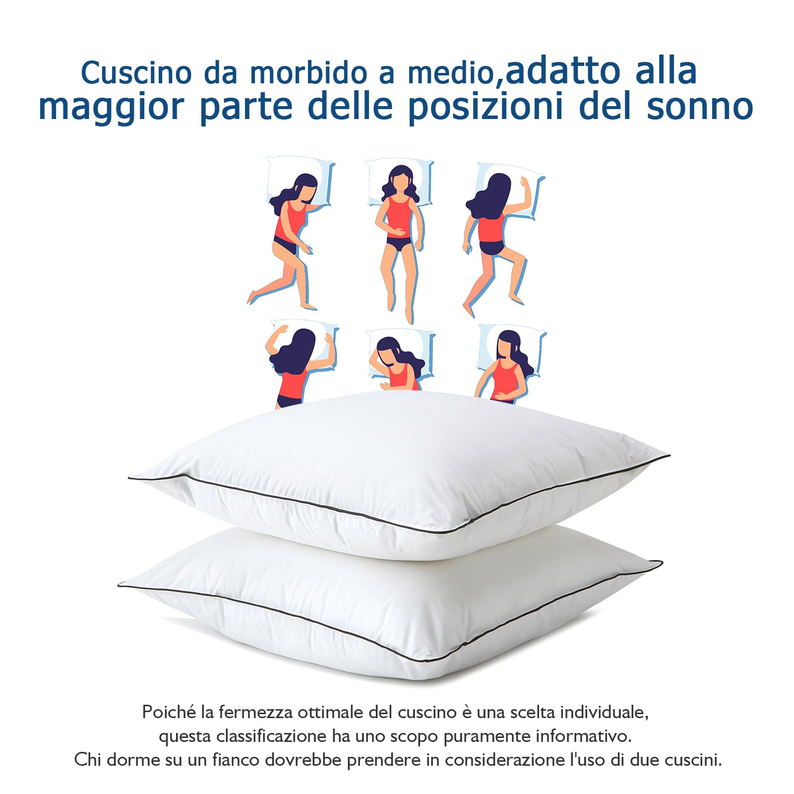 Dafinner Cuscino 40 × 80 cm 2 Pz | 90% Piumino scomparti est. | Miscela di Piume scomparto int. | Oeko-TEX Downpass | Supporto Medio | Cotone Biologico