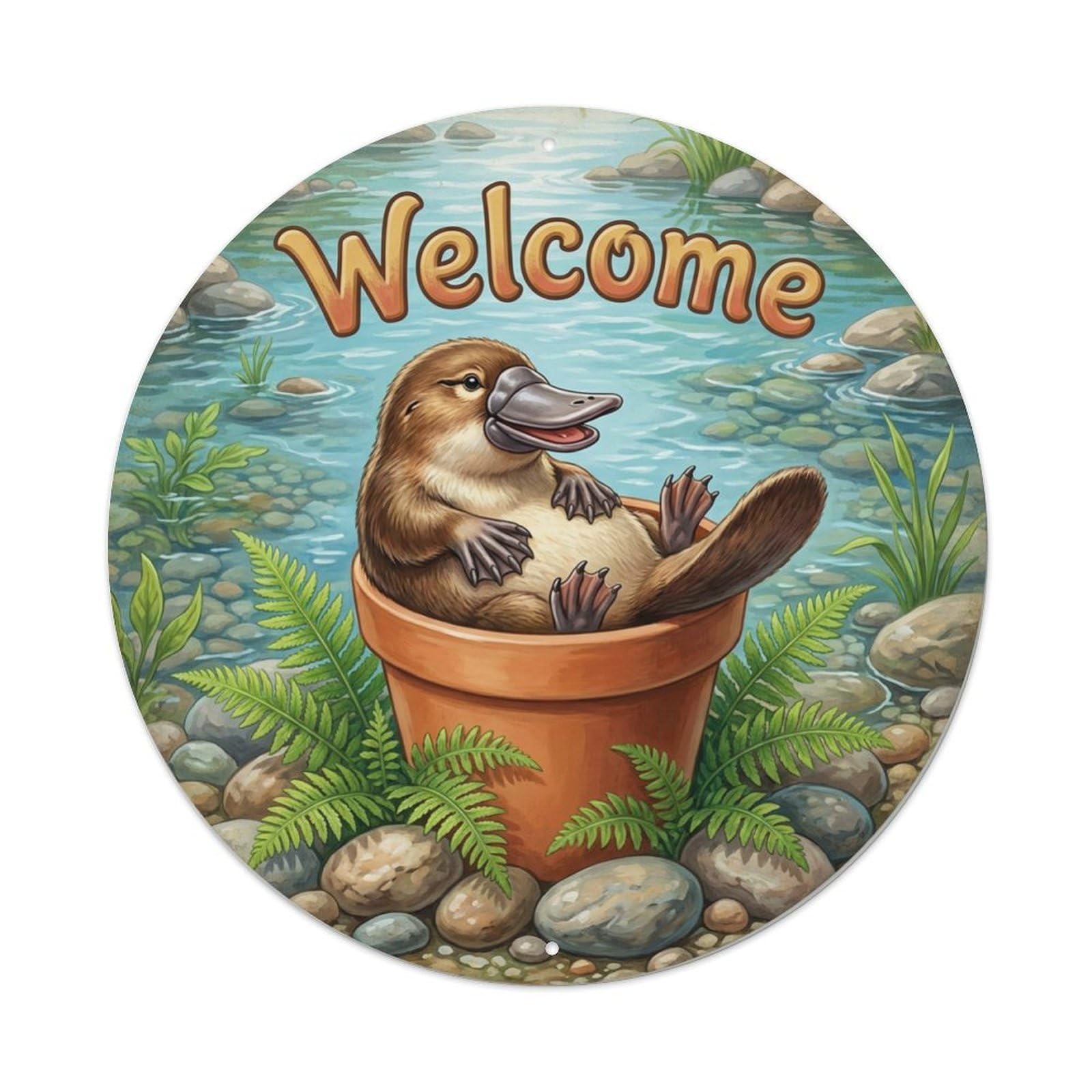 Welcome Platypus Creek Stone Metal Tin Sign