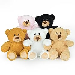 BenBen Teddy Bear Stuffed Animal, Set of 5, 8 inch Small Teddy Bear Bulk, Baby Bear Plush Toy for Baby Shower Decoratin, Gifts for Girlfriend (Brown/Dark Brown/White/Pink/Black)