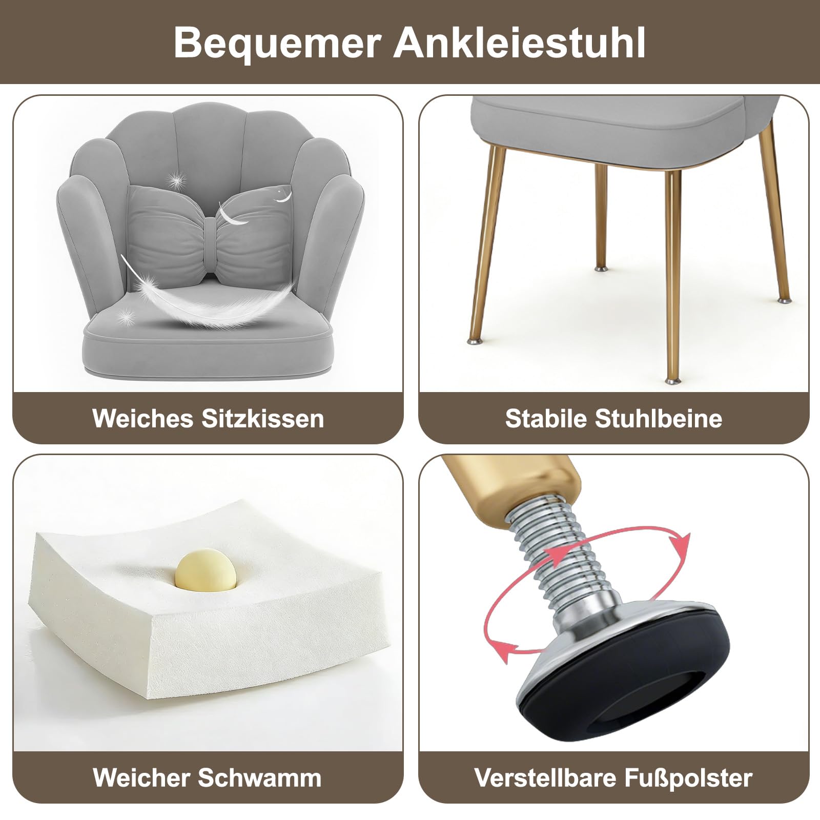 Schminktisch mit Spiegel und Stuhl, Luxuriöser Grau Frisiertisch mit Vergoldete Griffe, 100cm Kosmetiktisch mit 6 Schubladen & Seitenschrank für Schlafzimmer, PU-Leder