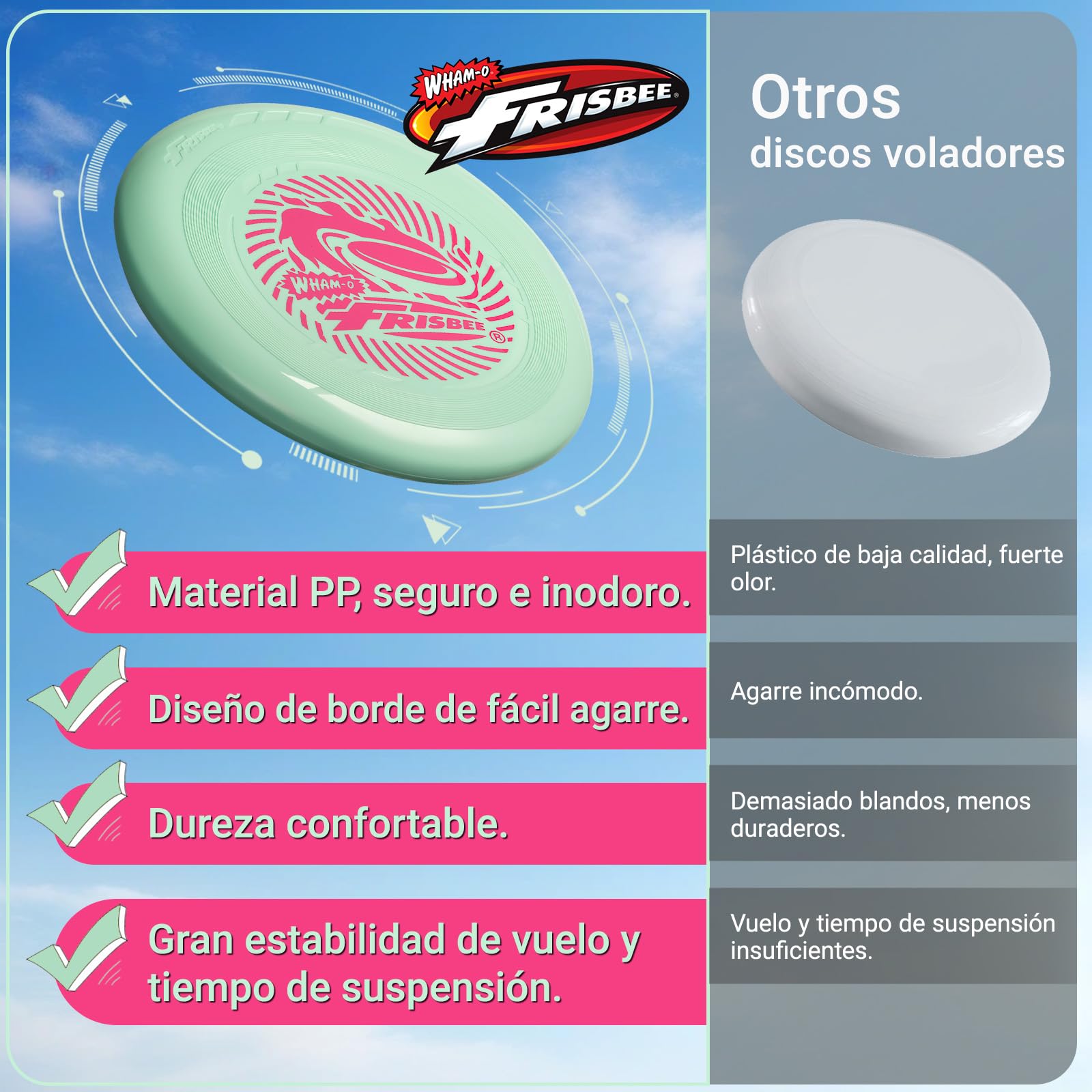 Wham-O Frisbee Go Disco Volador, 22.86cm Juguete Ligero para Principiantes Niños Niñas de 5+ Años para Exteriores Playa Parque Patio - 70g