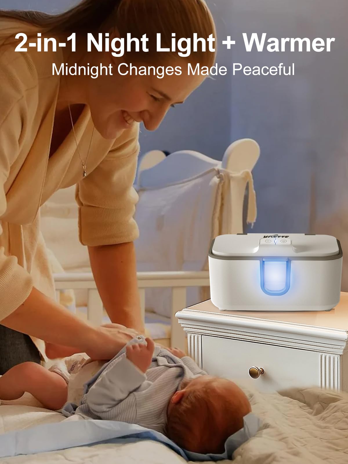 Chauffe-lingettes pour bébé, distributeur de lingettes de grande capacité, chauffe-couches chauffant avec veilleuse, interrupteur marche/arrêt, blanc