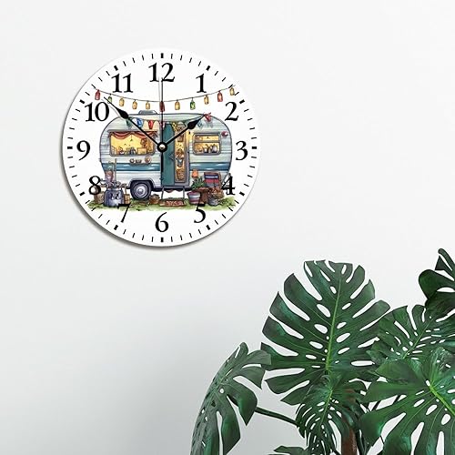 Miniatura 2 de Reloj de pared vintage para caravana, quinta rueda, remolque de viaje, reloj de madera de 10 pulgadas, silencioso, sin tictac, funciona con pilas,