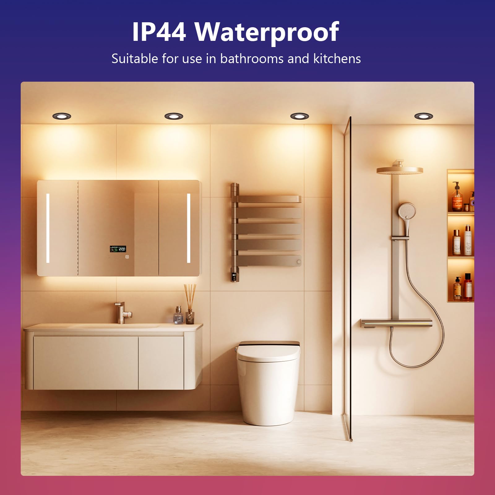 GeyouLux Spot LED Encastrable Dimmable RGB, IP44 Aluminium Spot LED 230V 68mm, 5W 3CCT, Orientables 120°+45° Spots de Plafond Noirs avec Télécommande IR pour Salle de Bain, 4 Pièces