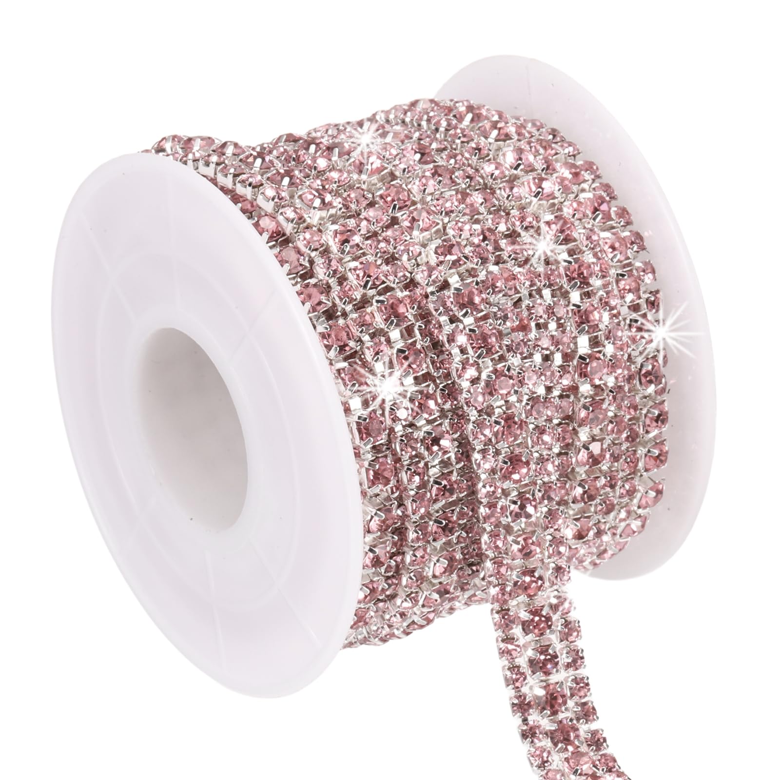 PATIKIL 3 Yards Rhinestone Chain Roll, 3 Rows Crystal Close Chain Bling Sewing Trim Strip for Clothing Crafts, DIY Costume Decoration, Bag Rim Embellishment, Silver/Pink