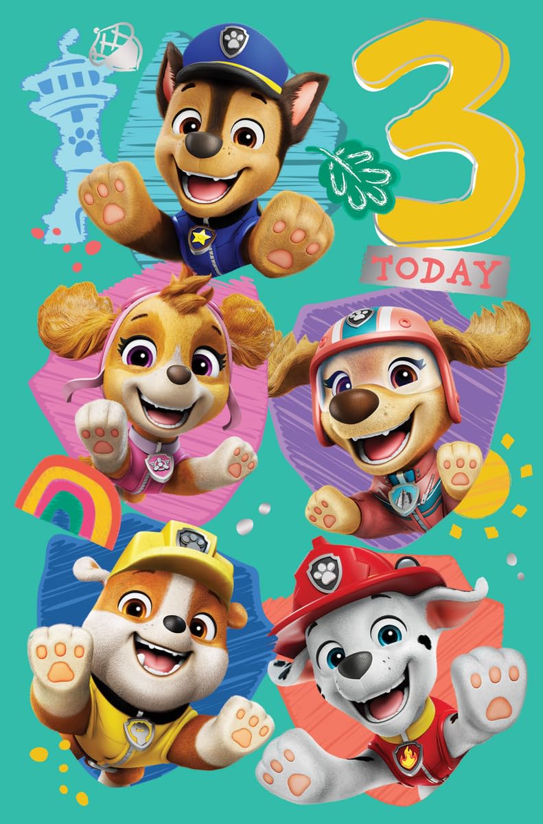 Paw Patrol 3rd Birthday Card, Age 3 Birthday Greeting Card for Paw Patrol Lovers