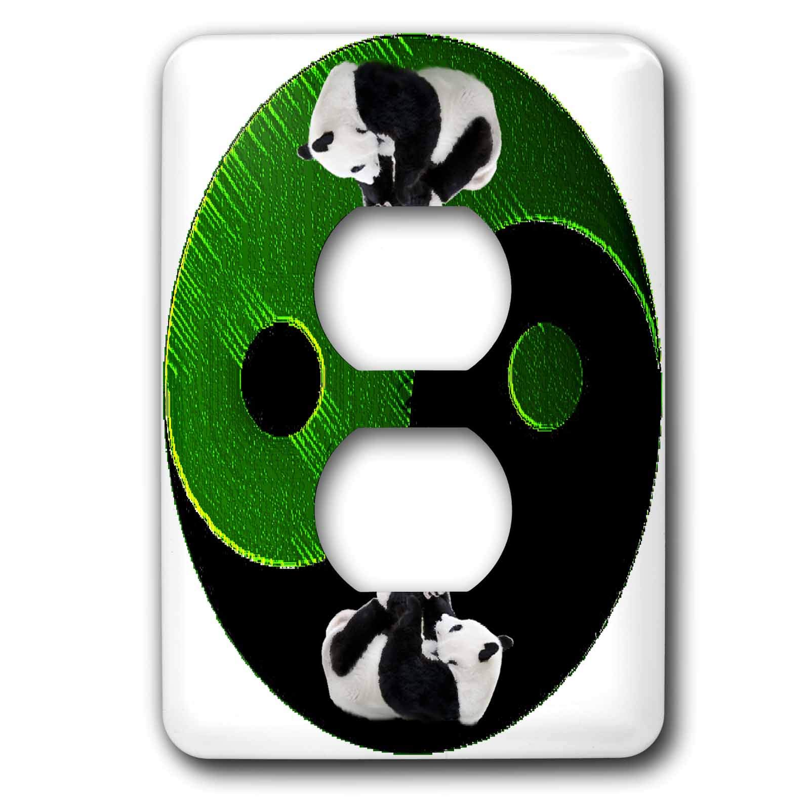 Placa enchufe doble Panda Ying-Yang 3dRose para ocultar marcas en paredes de salones