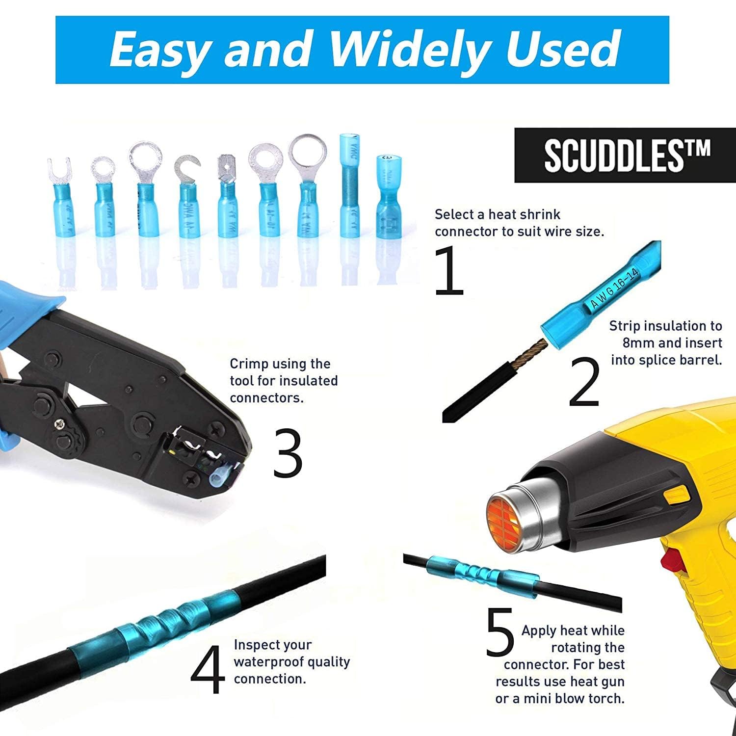 540PCS Assorted Waterproof Crimp Terminal Insulated Ring Butt Spade Heat Shrink Electrical Wire Connectors for Marine Automotive