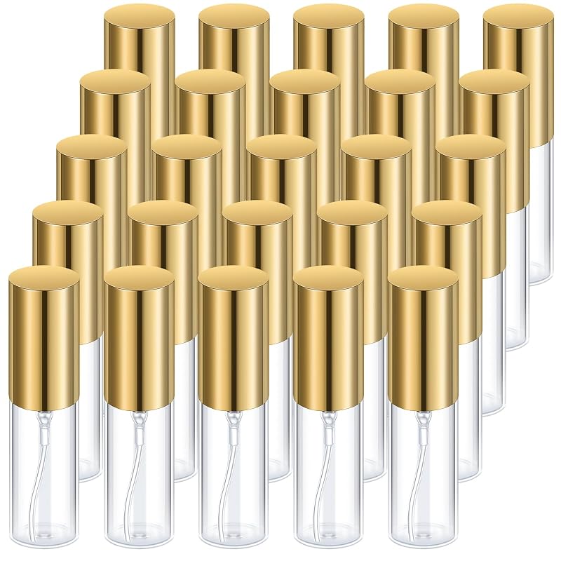 Yinder Frascos de Perfume Recarregáveis de Vidro com Tampa Dourada, 25 unidades de 5 mL
