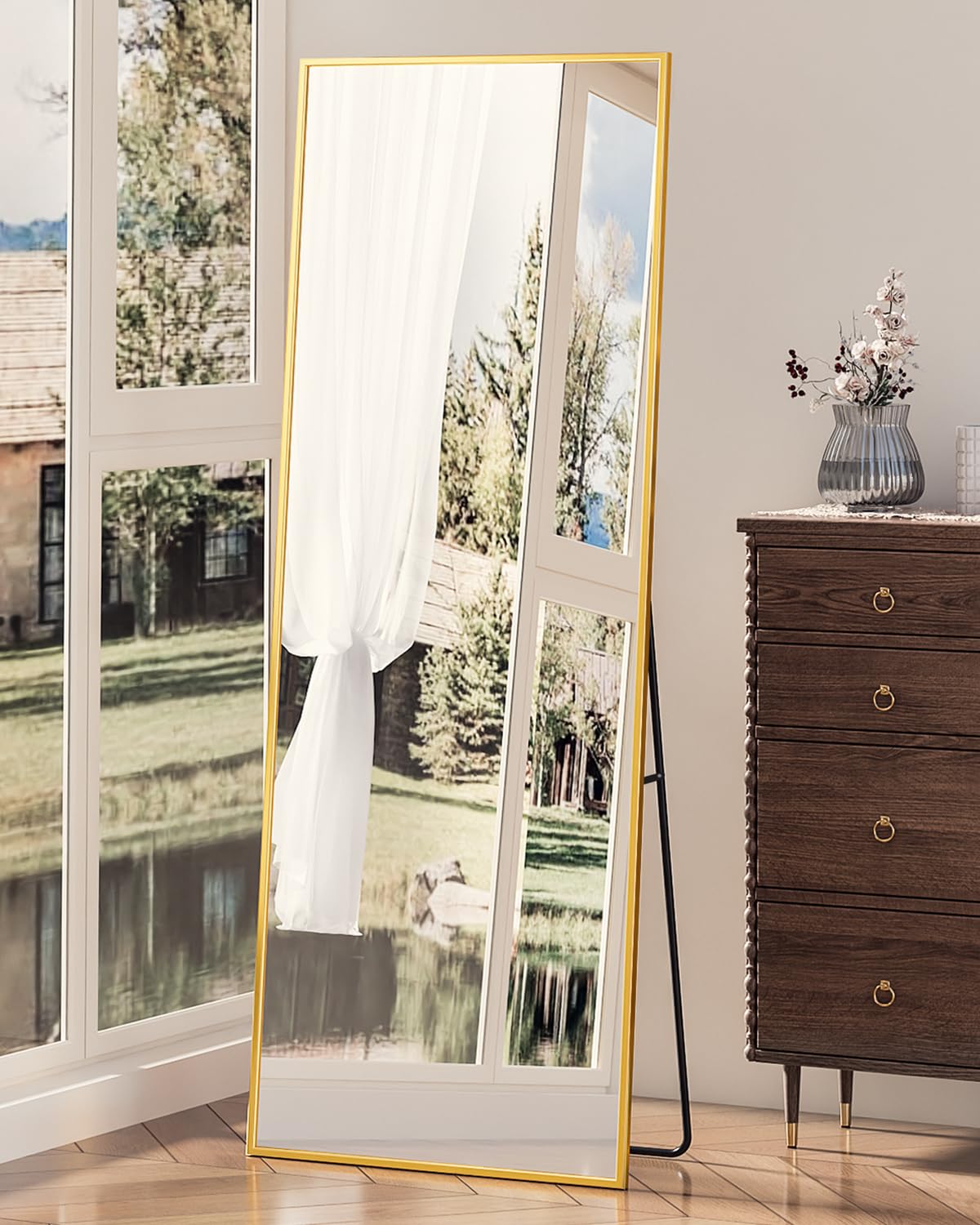 Antok Full Length Mirror, 66"x23" Nano Glass Floor Mirror, Standing Rectangle Floor Mirrors Body Dressing Wall-Mounted Mirror for Living Room, Bedroom, 66"x23"(Gold)