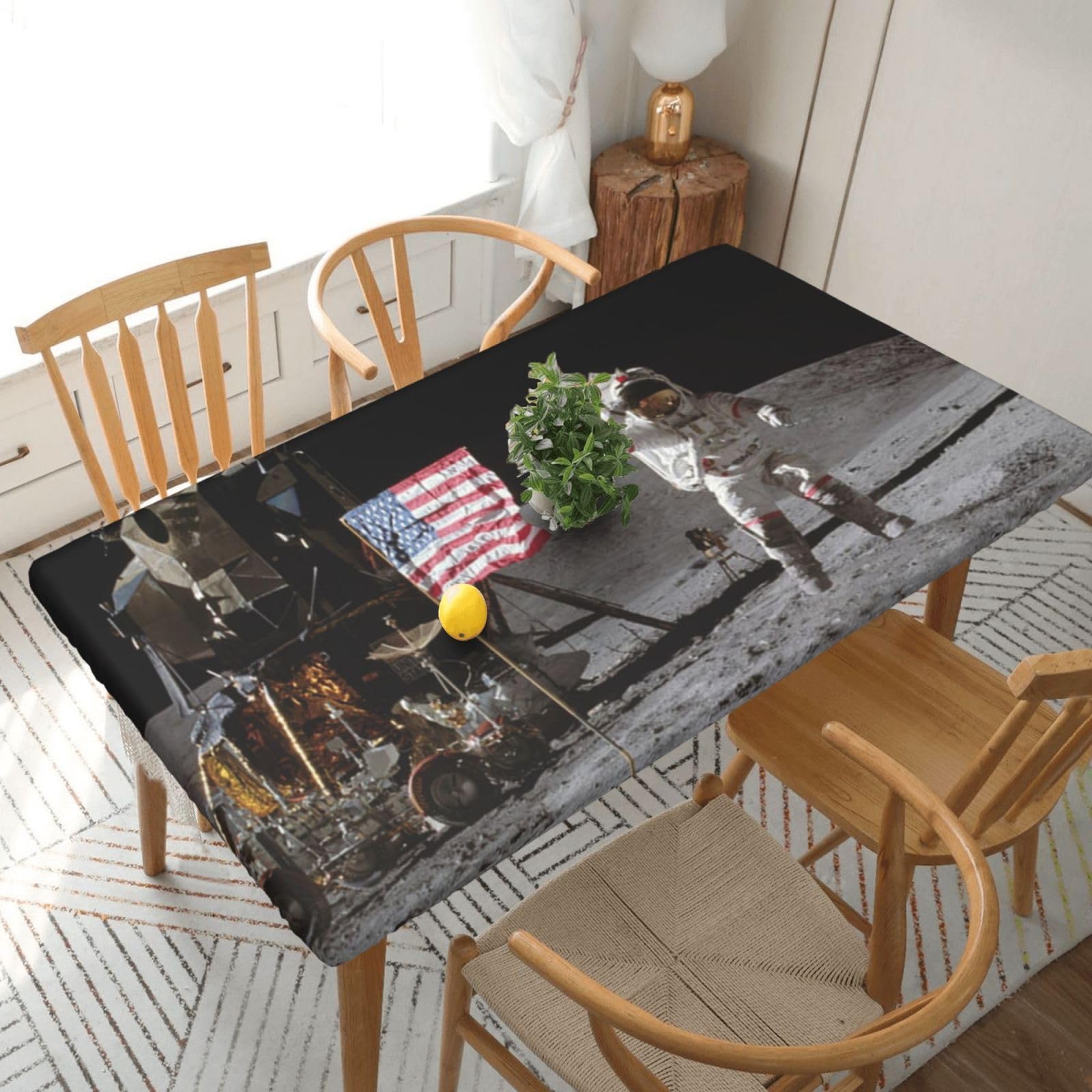 BNVSADC Astronaut on The Moon Printed 5FT Tablecloth Polyester Kitchen Water Resistant Table Cloth Dining Table Decoration Table Covers, 152x76 CM