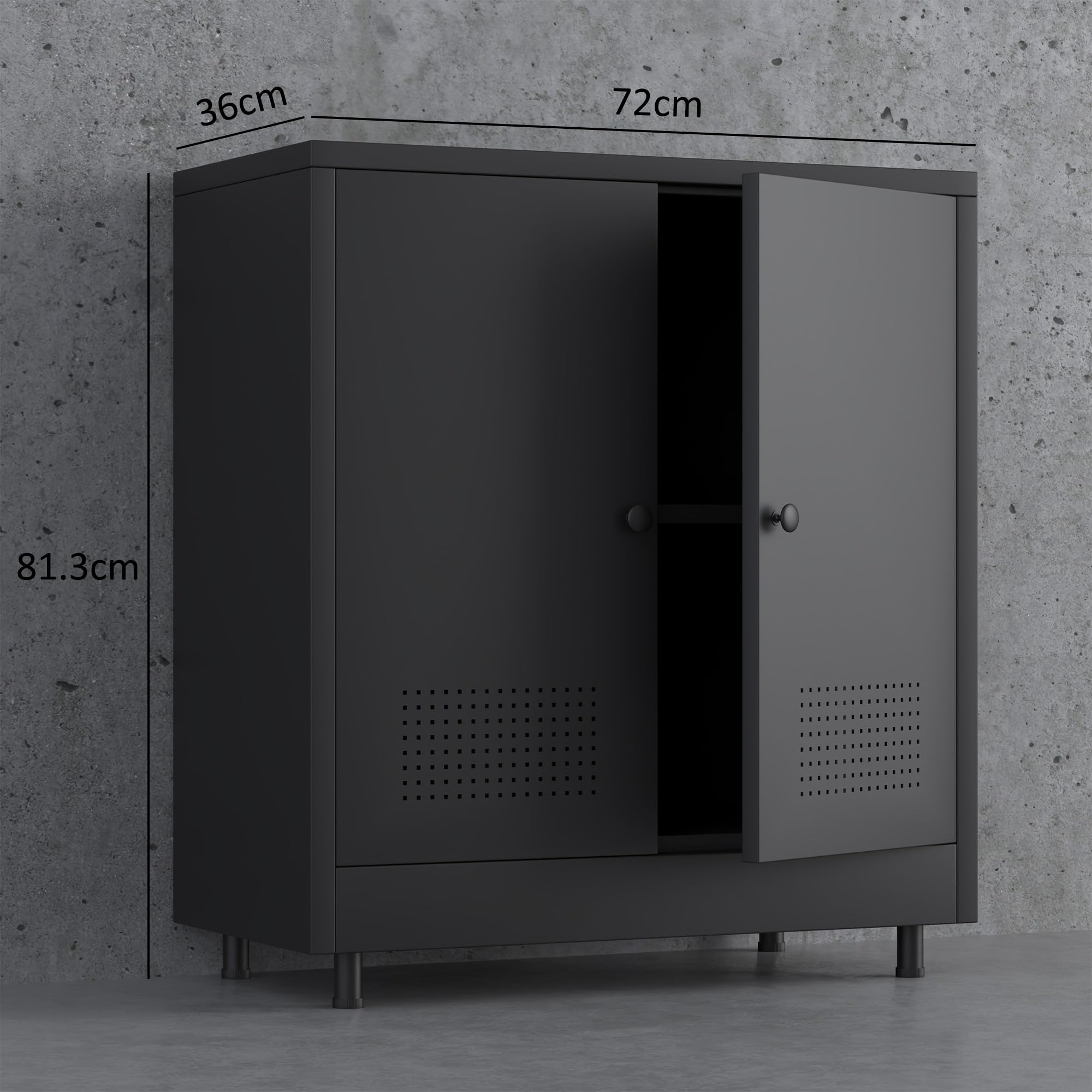 Aktenschrank Büroschrank Lagerschrank Metallschrank Stahlschrank Mehrzweckschrank Buffetschrank Flurschrank, Aufbewahrungsschrank aus Metall mit Verstellbarem Regal (Schwarz)