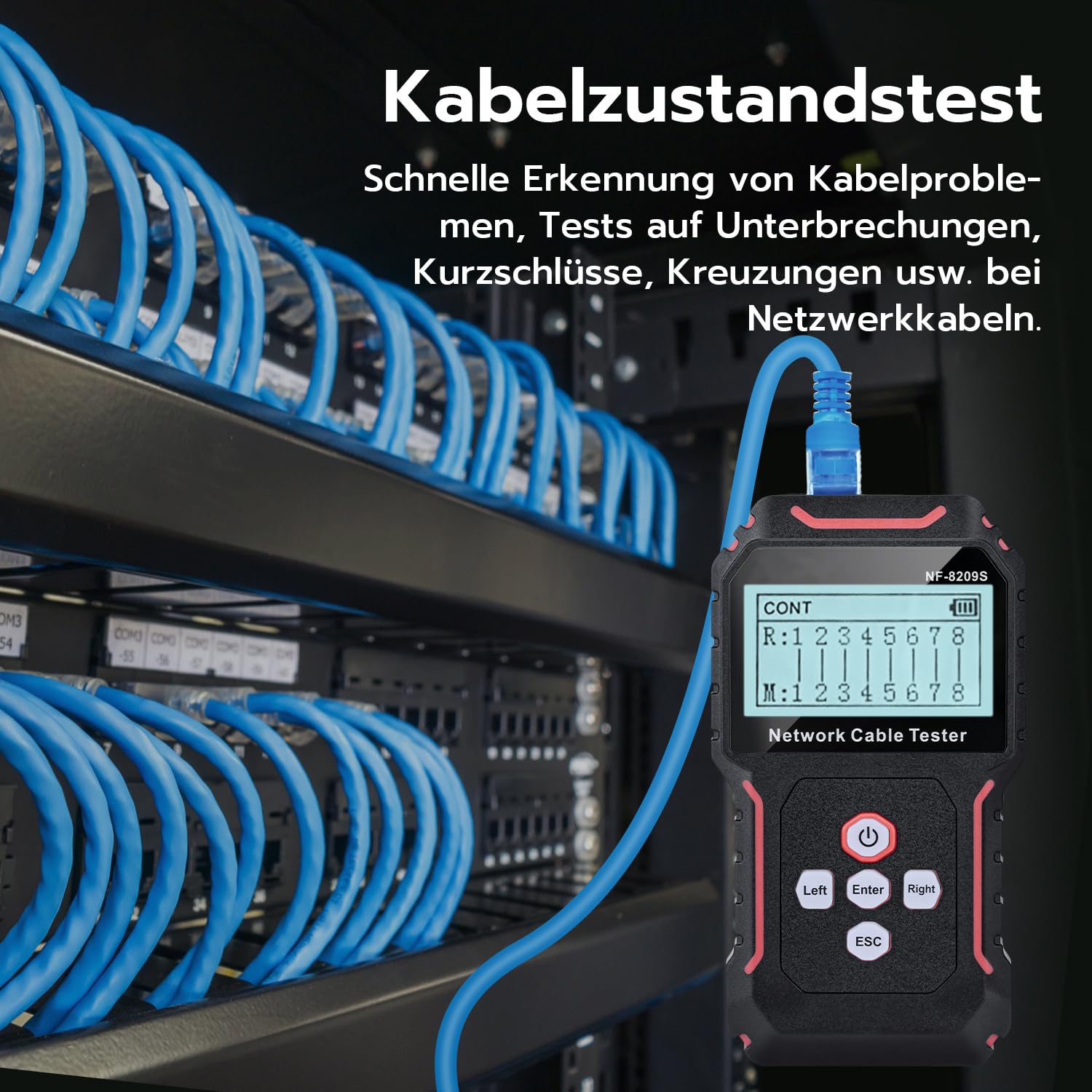 Mcbazel Netzwerk Kabeltester mit POE/NCV, Kabellängenmessung, Port-Blitz, Kabel Tracker