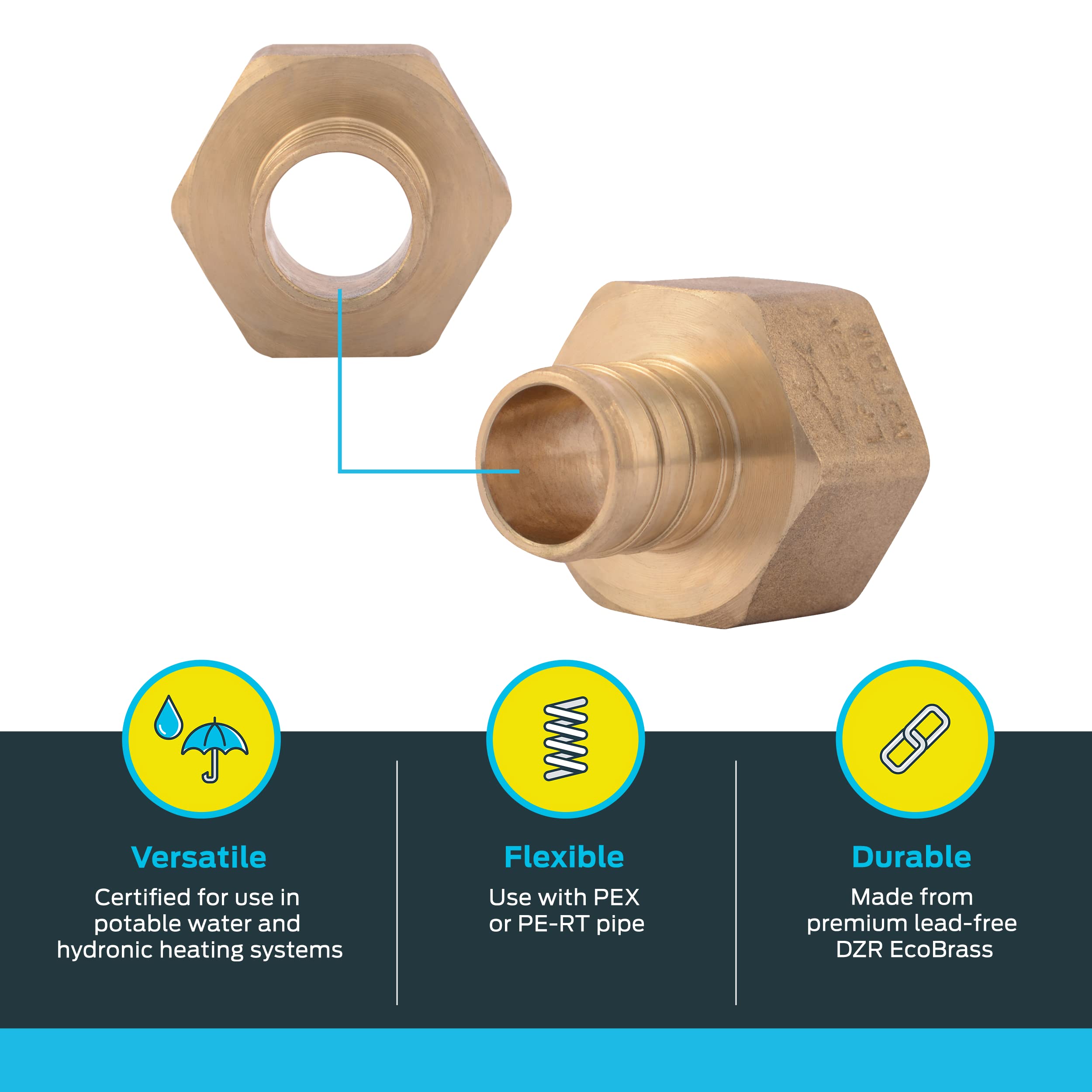 Barbed Pipe PEX Thread Adapter, Brass, 3/4-In. Barb Insert x 3/4-In. Female Pipe, 5-Pk. -UC088LFA5