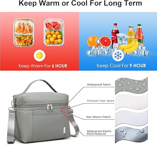 Miniatura 4 de NOL Natural Organic Lifestyle Loncheras aisladas para mujer, bolsa enfriadora, ligera, de nailon, impermeable, para el trabajo (gris frío, mediano