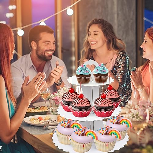 Miniatura 7 de Soporte de torre para cupcakes, 2 unidades, soporte negro para cupcakes, soporte de 3 niveles para 24 cupcakes, soporte de cartón para tartas,